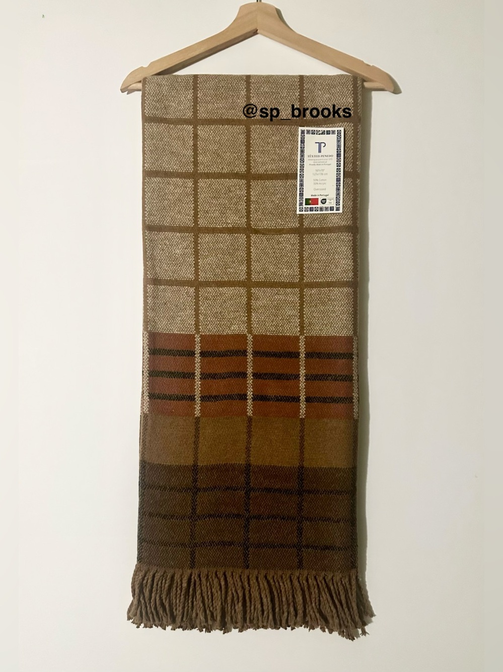 🎁Texteis Penedo Throw Blanket - Color Block Check Cotton Blend Textured Throw